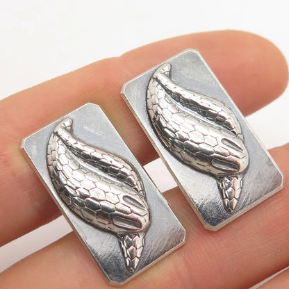 925 Sterling Silver Vintage Bird Textured Cufflinks
