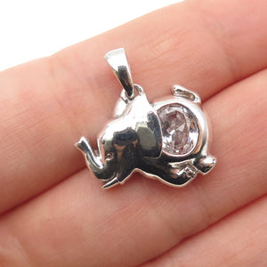 925 Sterling Silver Vintage Round-Cut C Z Elephant Mini Charm Pendant