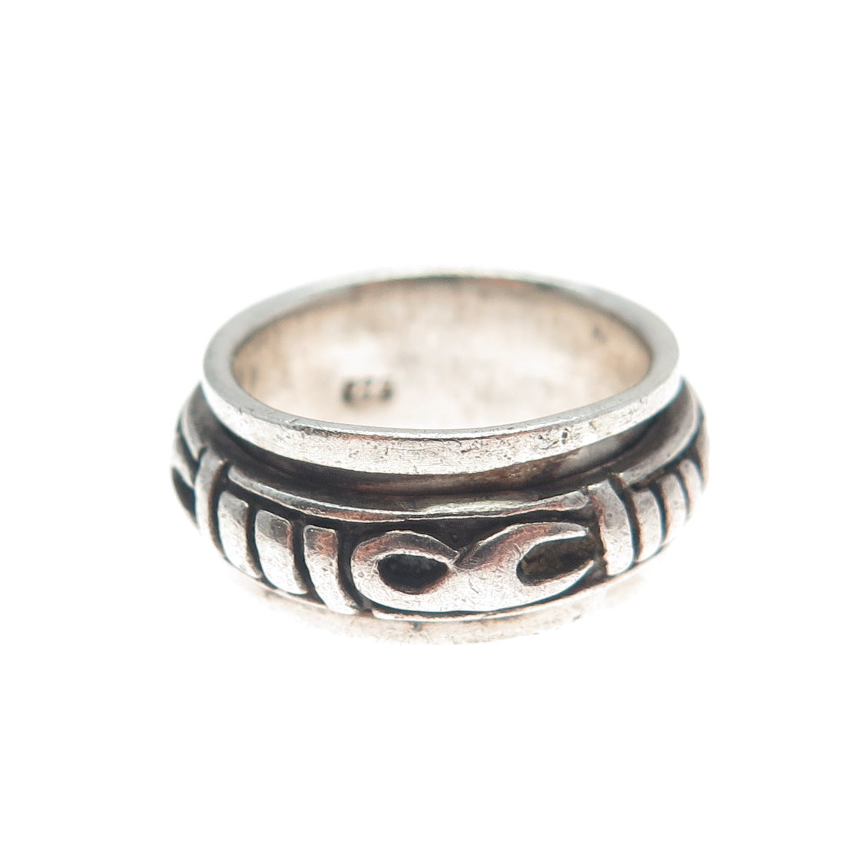 925 Sterling Silver Vintage Modernist Oxidized Rotating Band Ring Size 5.25