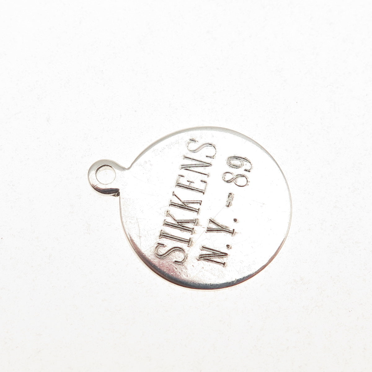 TIFFANY & CO. 925 Sterling Silver Vintage Engraved Round Tag Charm Pendant