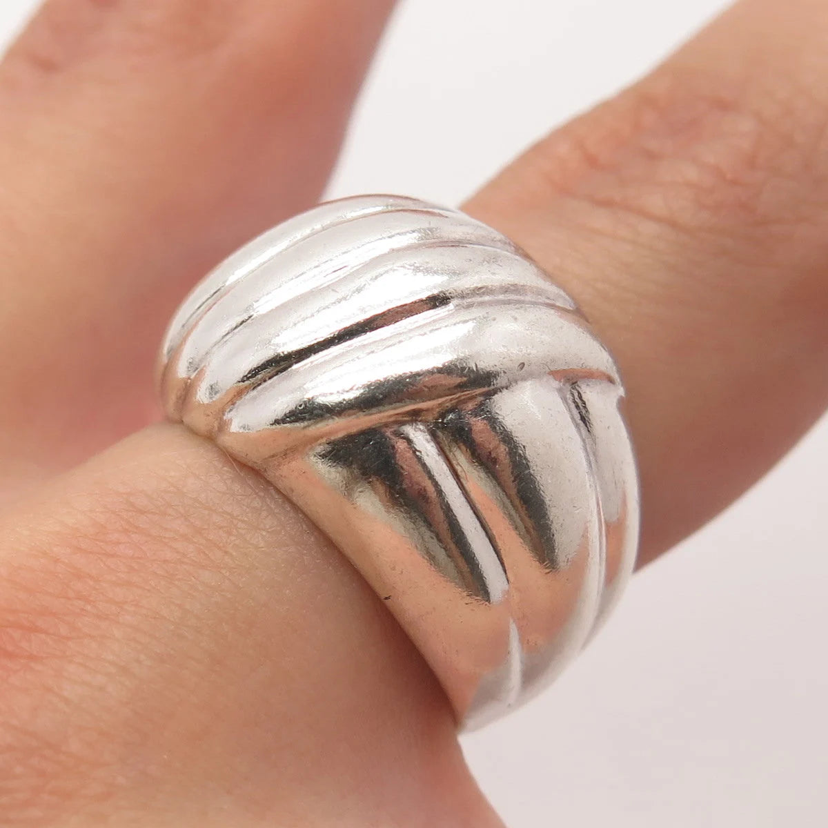 925 Sterling Silver Vintage Ribbed Wide Wrapped Ring Size 7.25