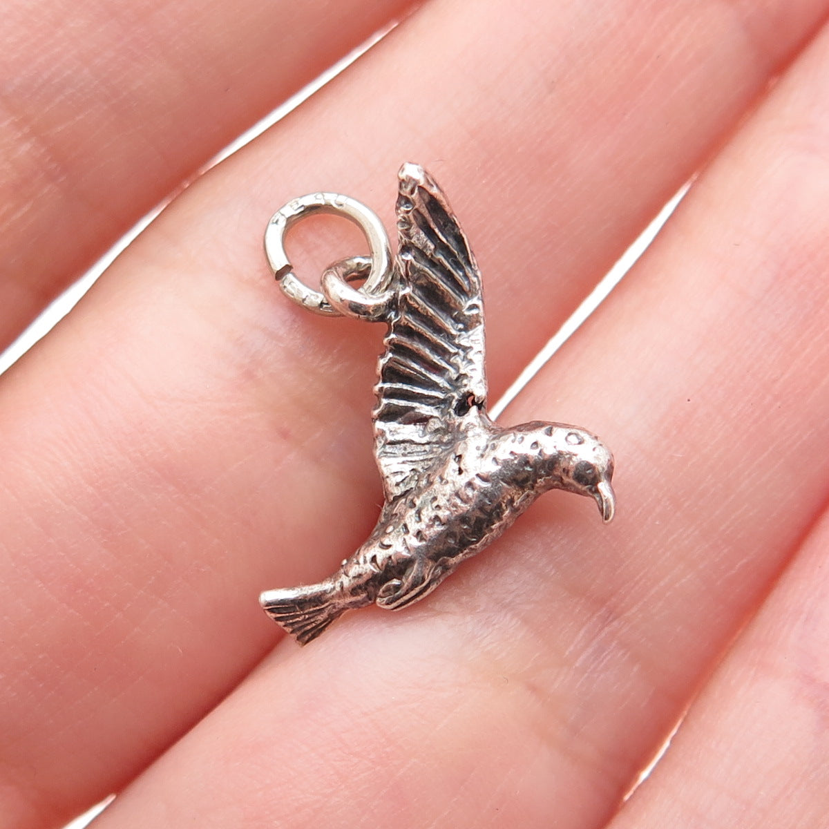 BEAU 925 Sterling Silver Vintage Seagull Oxidized Minimalist 3D Charm Pendant