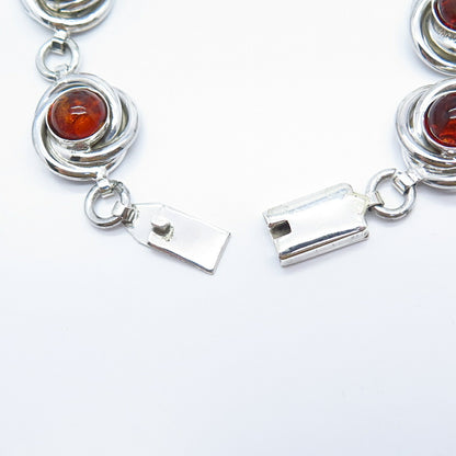 925 Sterling Silver Vintage Mexico Real Amber Nest Link Bracelet 7.5"