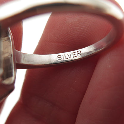 925 Sterling Silver Vintage Real Emerald-Cut Smoky Quartz Ring Size 6