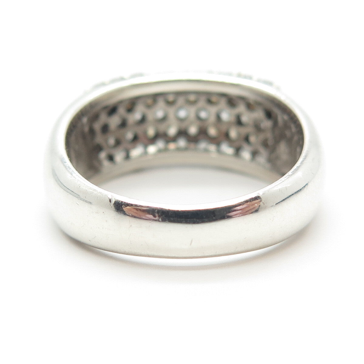 925 Sterling Silver C Z 2-Tone Domed Ring Size 7.75