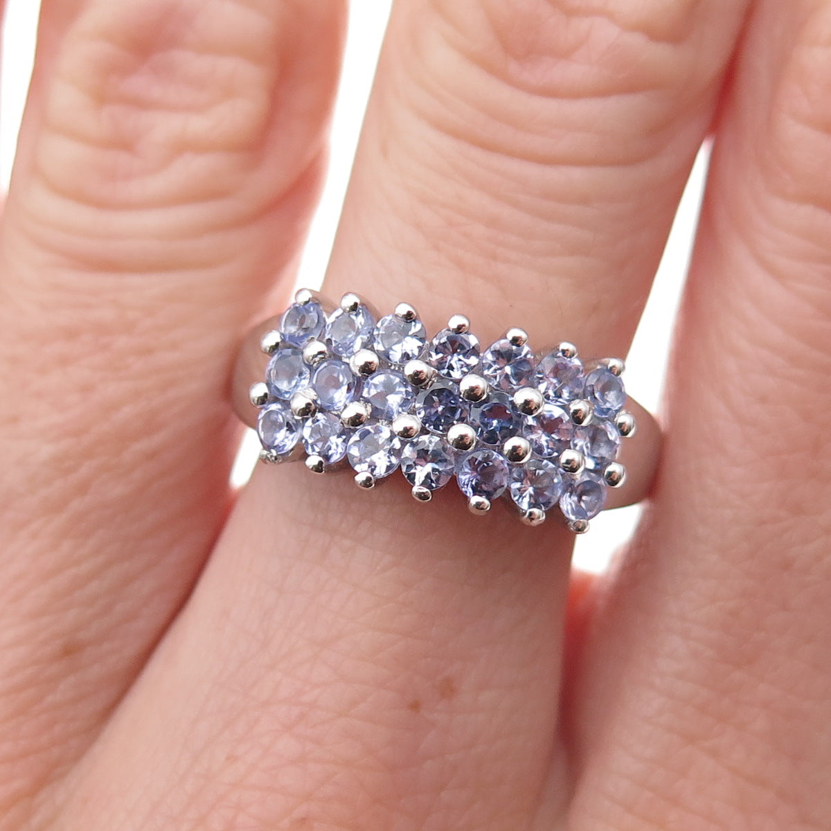 925 Sterling Silver Real Round-Cut Tanzanite Ring Size 8