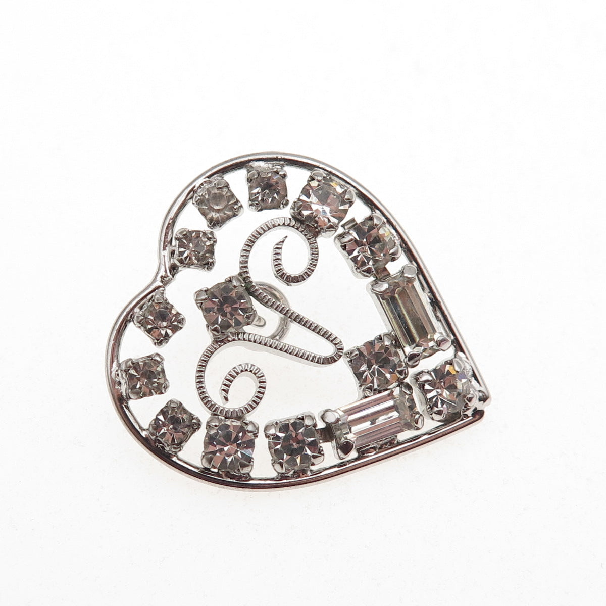 Phyllis 925 Sterling Silver Antique Art Deco Rhinestone Heart Charm Pendant