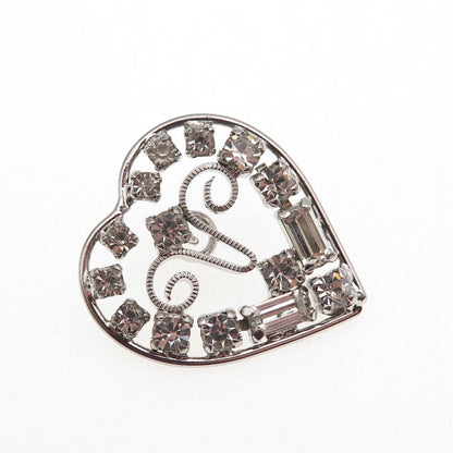 Phyllis 925 Sterling Silver Antique Art Deco Rhinestone Heart Charm Pendant