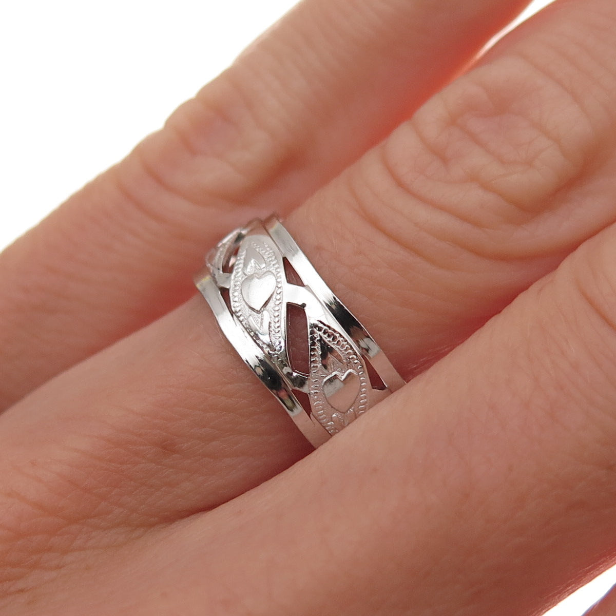 J.D. Schlang Co. 925 Sterling Silver Antique Art Deco Heart Band Ring Size 6