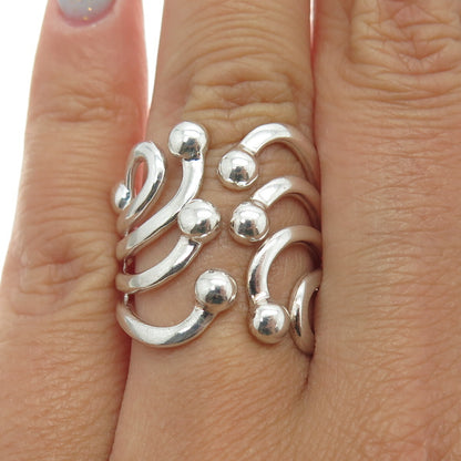 ATI 925 Sterling Silver Beaded Modernist Wide Ring Size 6.75