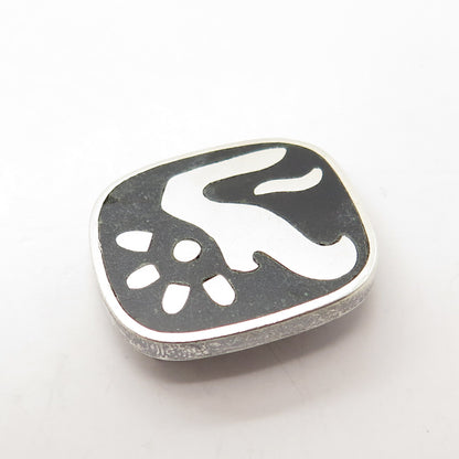 LOS CASTILLO 925 Sterling Silver Vintage Mexico Black Onyx Tribal Bird Brooch