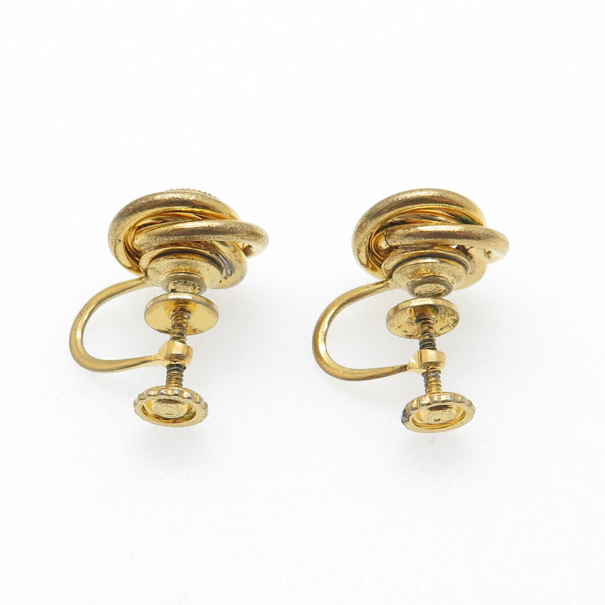 Gold Filled Antique Art Deco Blue Rhinestone Trinity Knot Screw Back Earrings