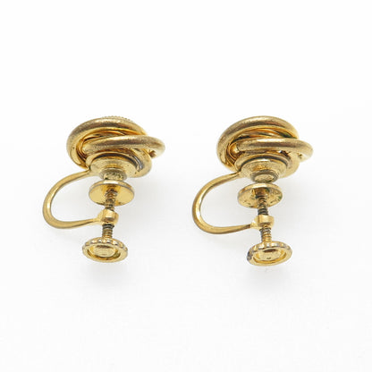 Gold Filled Antique Art Deco Blue Rhinestone Trinity Knot Screw Back Earrings