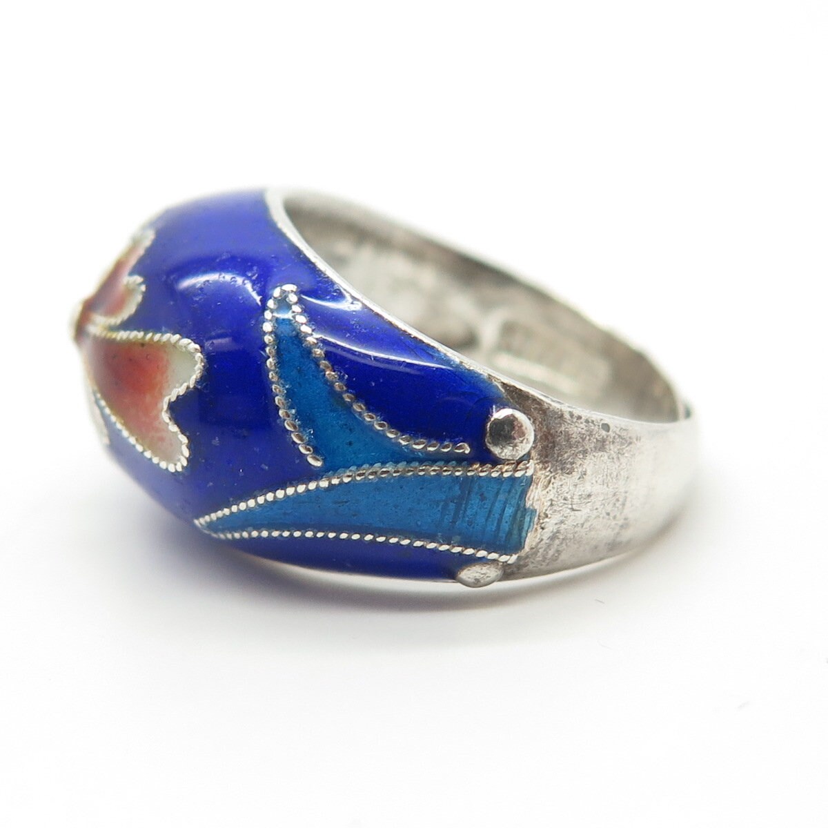 925 Sterling Silver Antique Art Deco Colorful Enamel Adjustable Ring Size 5
