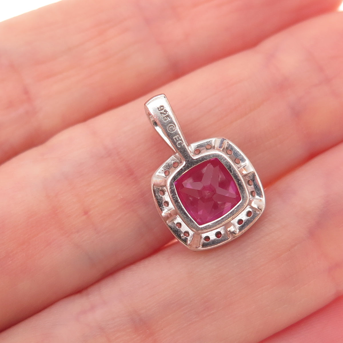 925 Sterling Silver Real White Topaz & Lab-Created Pink Sapphire Charm Pendant