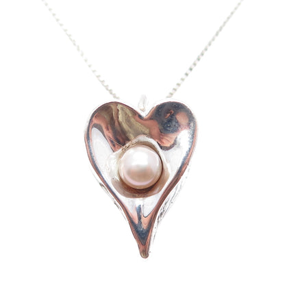 HAGIT GORALI Sterling Silver Vintage Israel Pearl Modernist Heart Necklace 28"