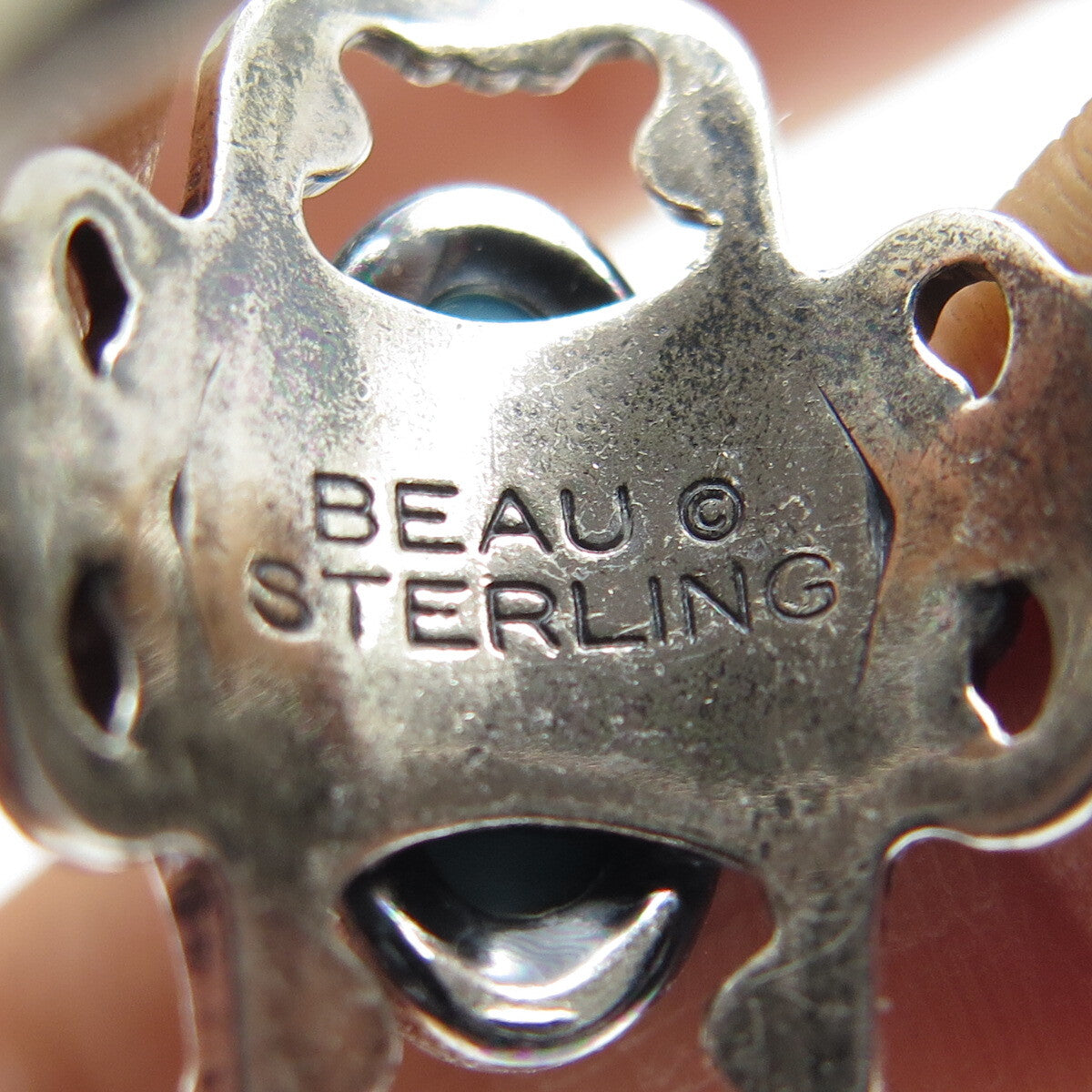 BEAU 925 Sterling Silver Antique Art Deco Faux Turquoise Ring Size 6.25