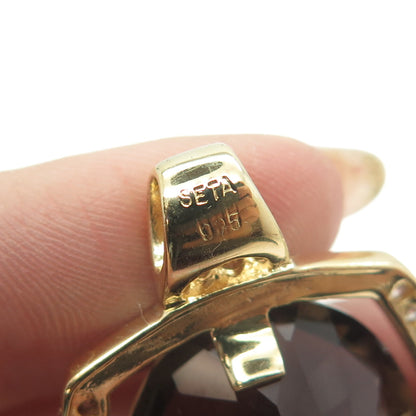 SETA 925 Sterling Silver Gold Plated Real Smoky Quartz & C Z Pendant