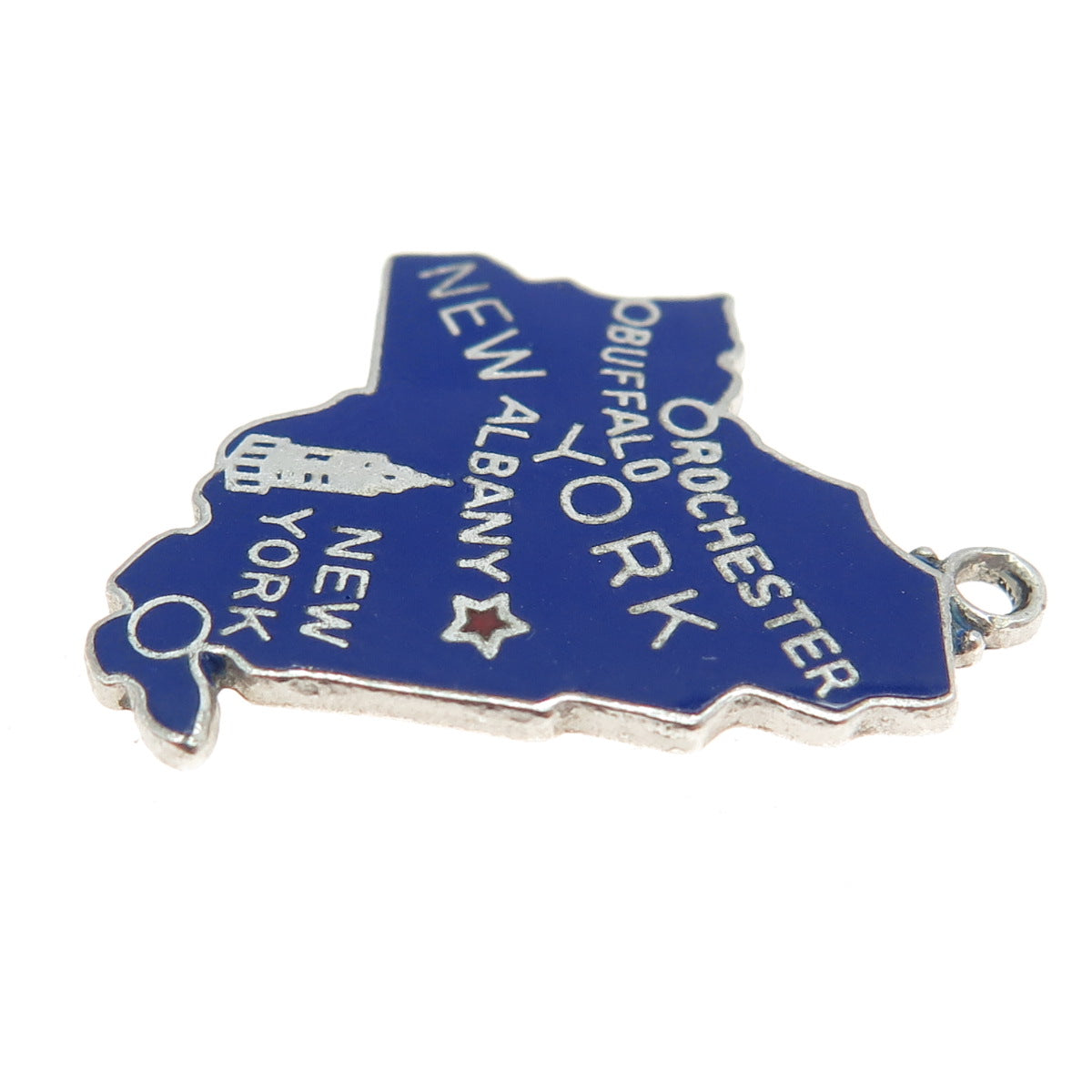 DANECRAFT 925 Sterling Silver Vintage Enamel "New York" State Map Charm Pendant