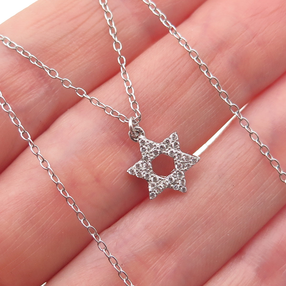 925 Sterling Silver Round-Cut C Z Star of David Cable Chain Necklace 18-20"