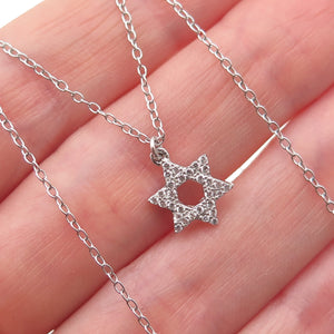 925 Sterling Silver Round-Cut C Z Star of David Cable Chain Necklace 18-20"