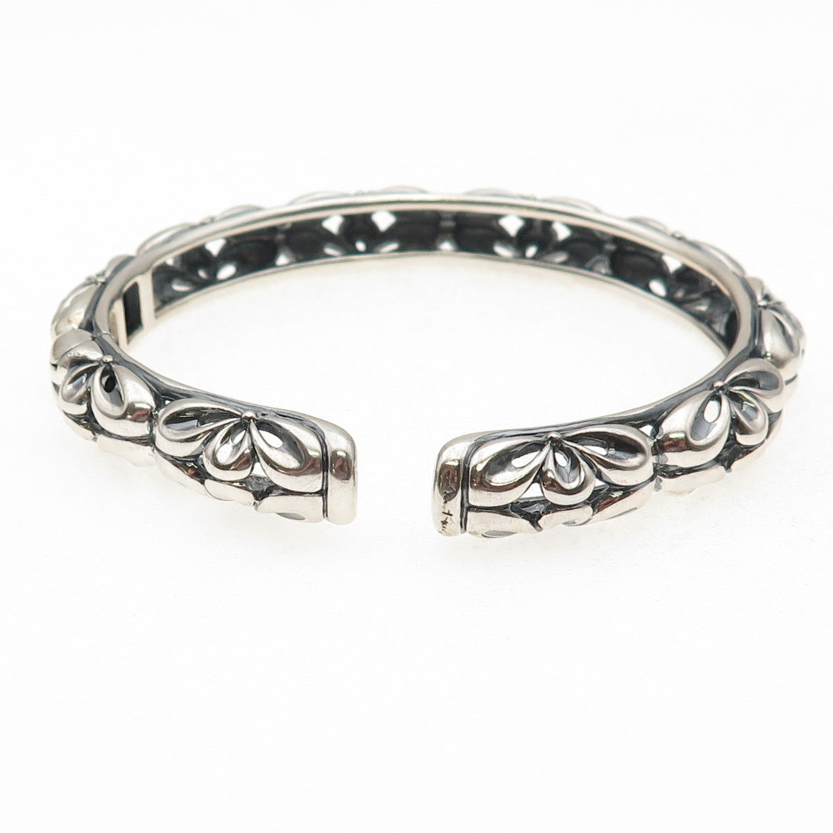 925 Sterling Silver Vintage Floral Ornate Oxidized Cuff Bracelet 8.25"