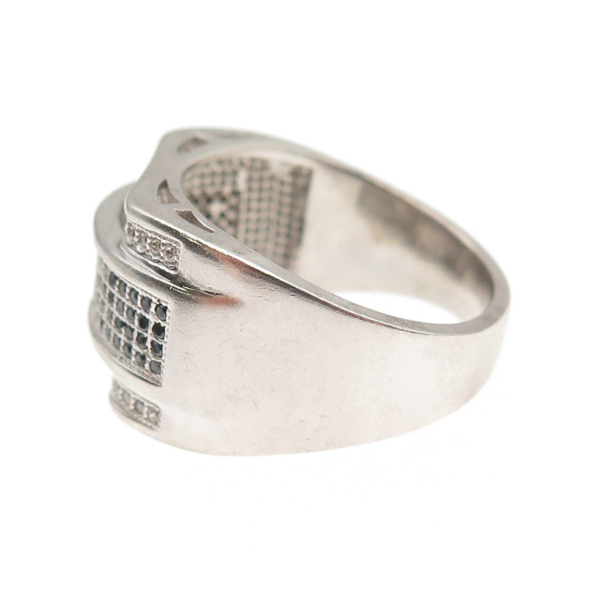 925 Sterling Silver Round-Cut Black & White C Z Ring Size 10
