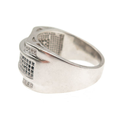 925 Sterling Silver Round-Cut Black & White C Z Ring Size 10