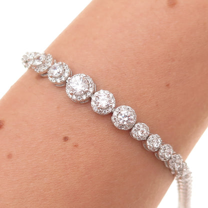 925 Sterling Silver Round-Cut C Z Graduated Circle of Life Bracelet 7"