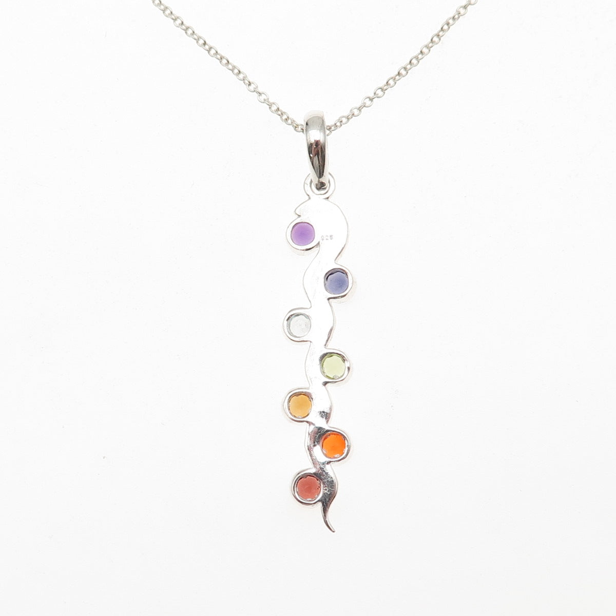 925 Sterling Vintage Topaz Amethyst Iolite Citrine Garnet Peridot Necklace 18"