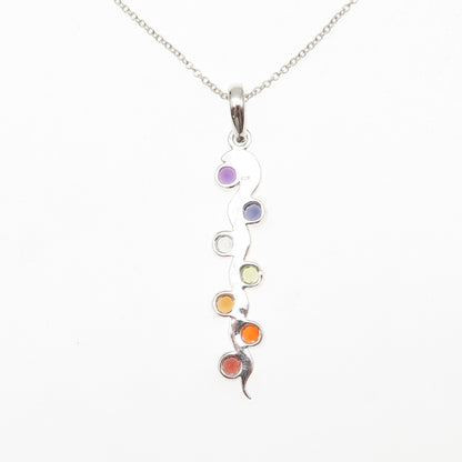 925 Sterling Vintage Topaz Amethyst Iolite Citrine Garnet Peridot Necklace 18"