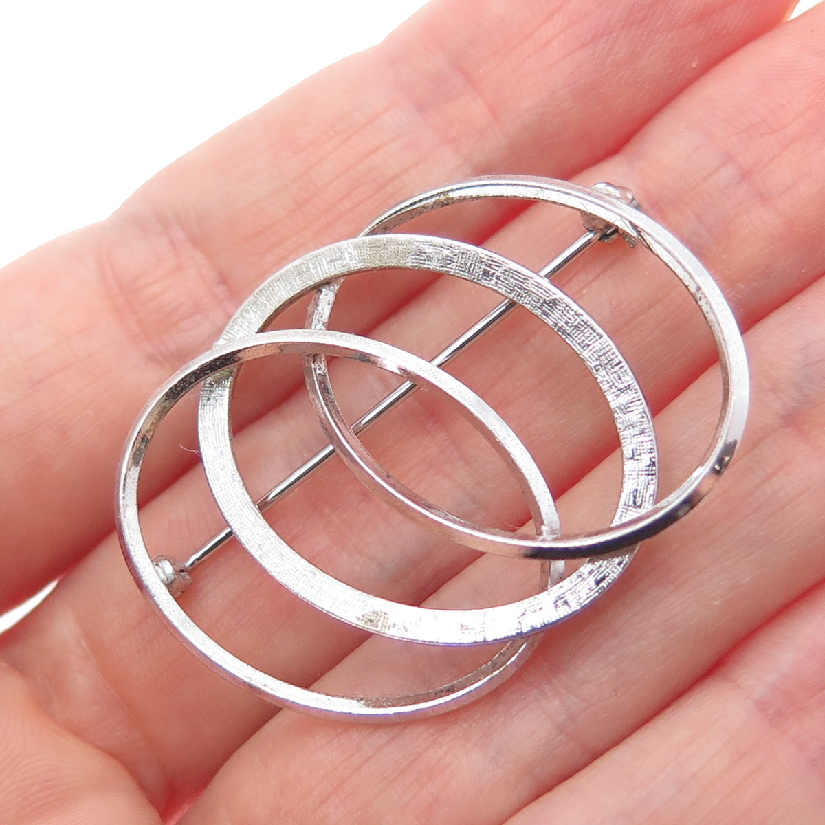 VAN DELL 925 Sterling Silver Vintage Interlocked Eternity Circle Pin Brooch