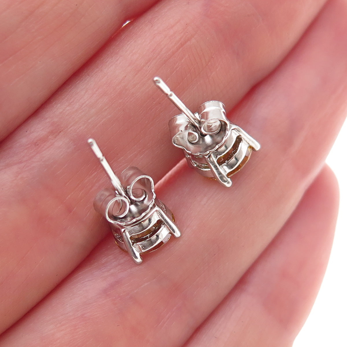 925 Sterling Silver Round-Cut Canary C Z Stud Earrings