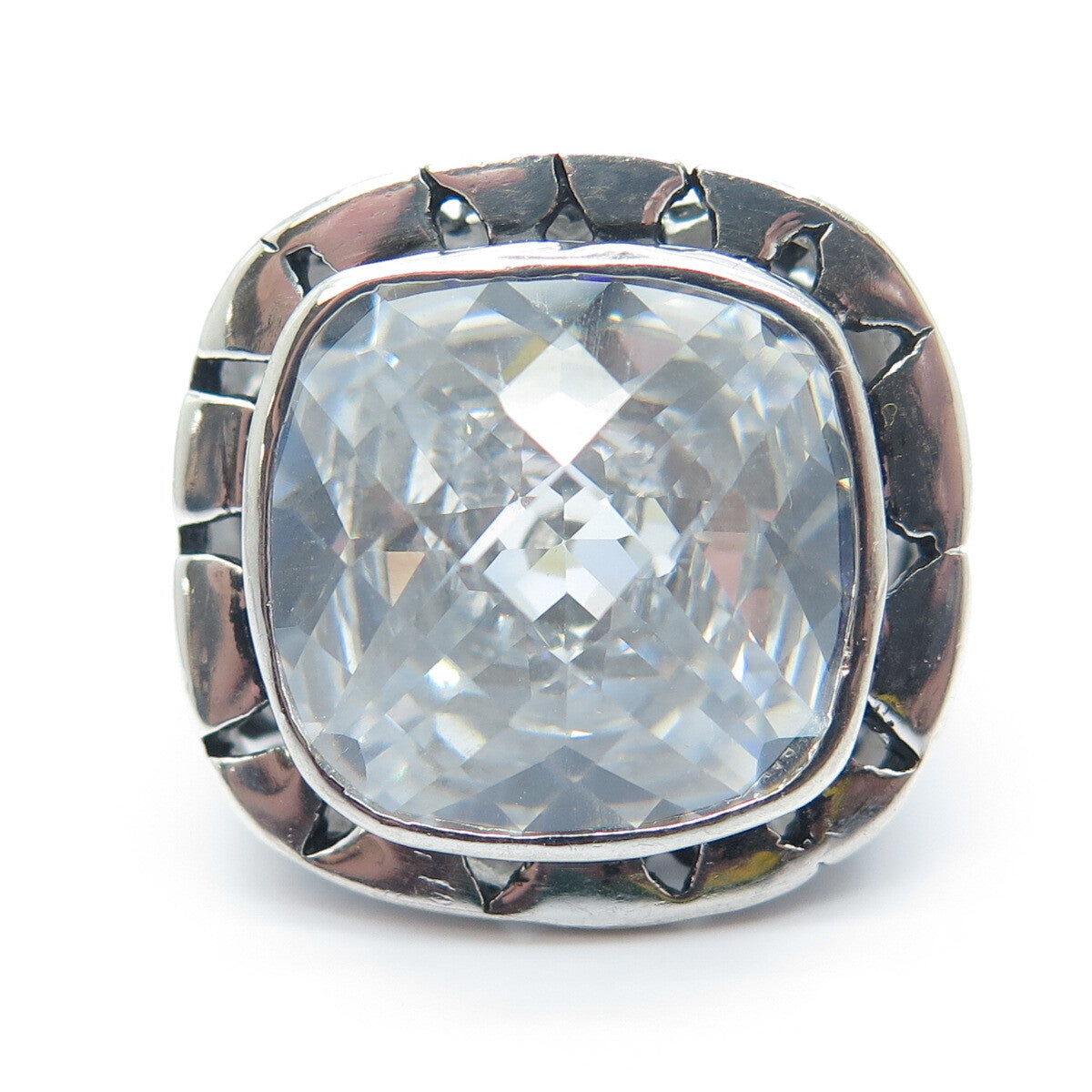 925 Sterling Silver Princess-Cut Shaped C Z Modernist Ring Size 5.75