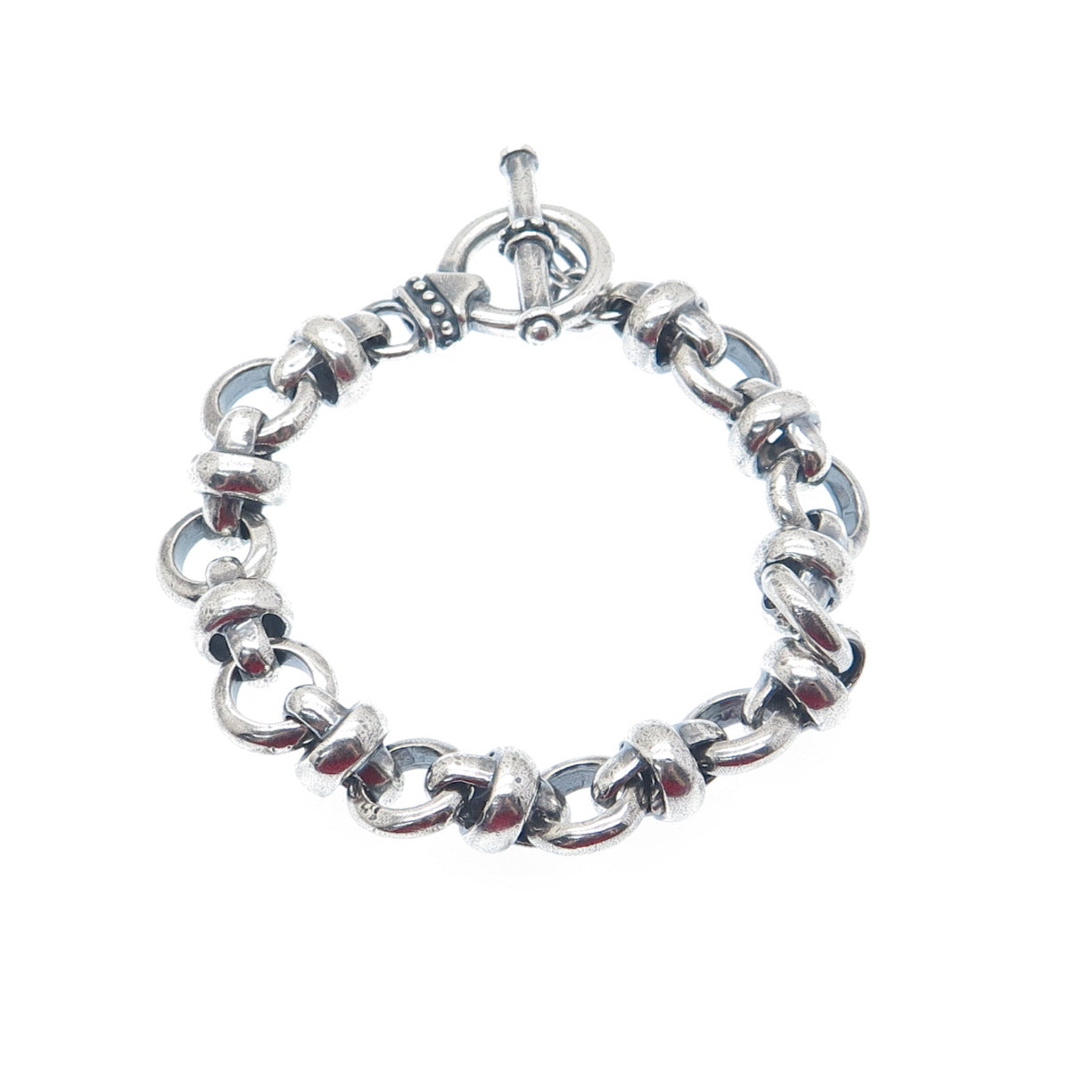 925 Sterling Silver Vintage Crisscross Rolo Link Oxidized Bracelet 6"