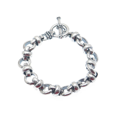 925 Sterling Silver Vintage Crisscross Rolo Link Oxidized Bracelet 6"