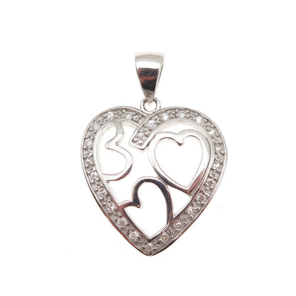 925 Sterling Silver Round-Cut C Z Multi-Heart Charm Pendant
