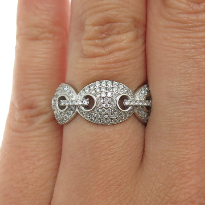 925 Sterling Silver Round-Cut C Z Anchor Mariner Link Ring Size 7