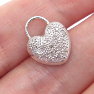 FADI 925 Sterling Silver Real Round-Cut Diamond Heart Minimalist Charm Pendant