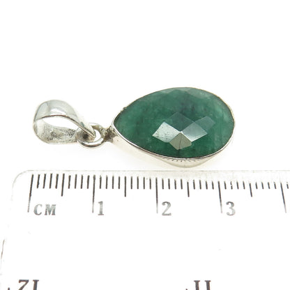 925 Sterling Silver Vintage Real Pear-Cut Emerald Teardrop Pendant