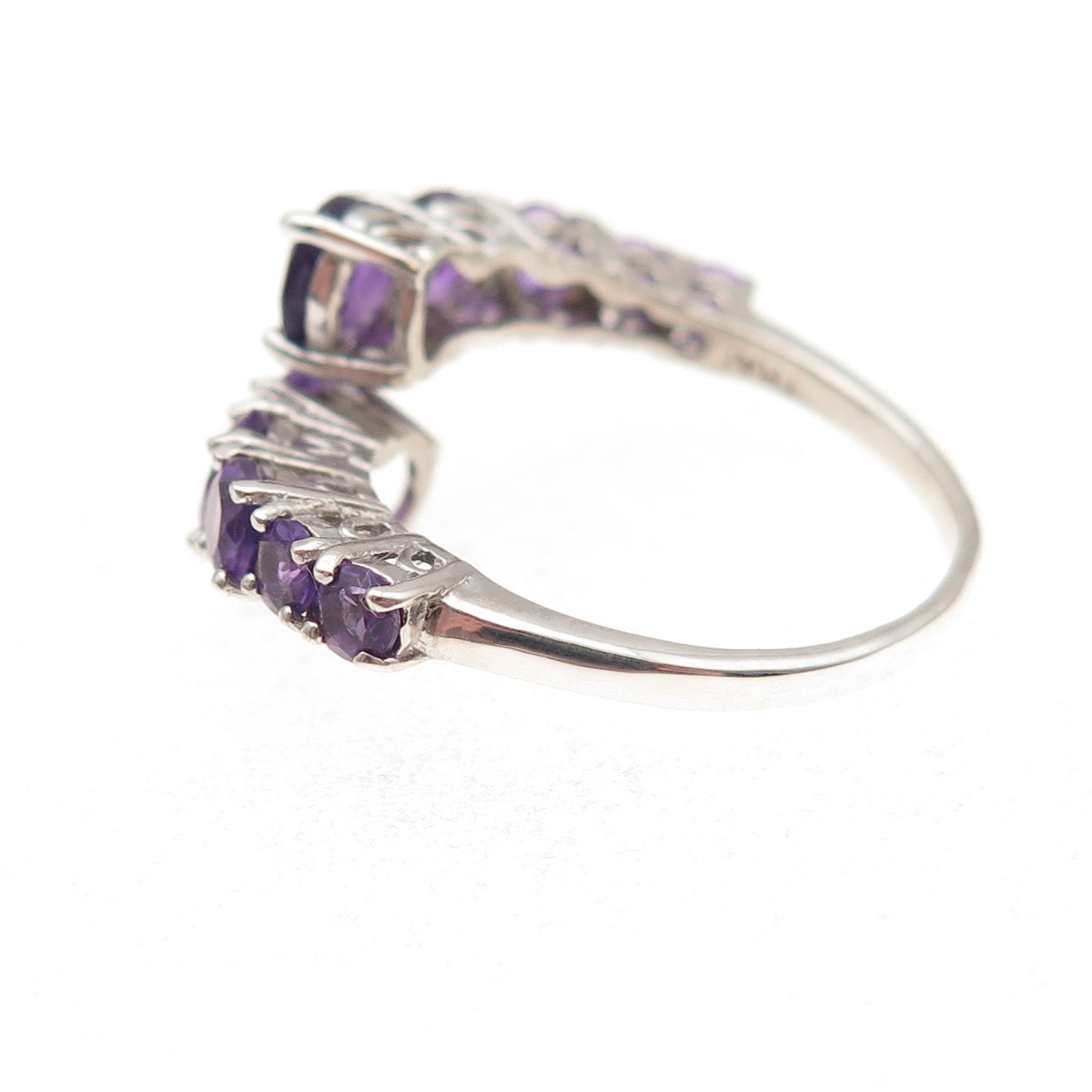 925 Sterling Silver Vintage Real Amethyst Adjustable Bypass Ring Size 9