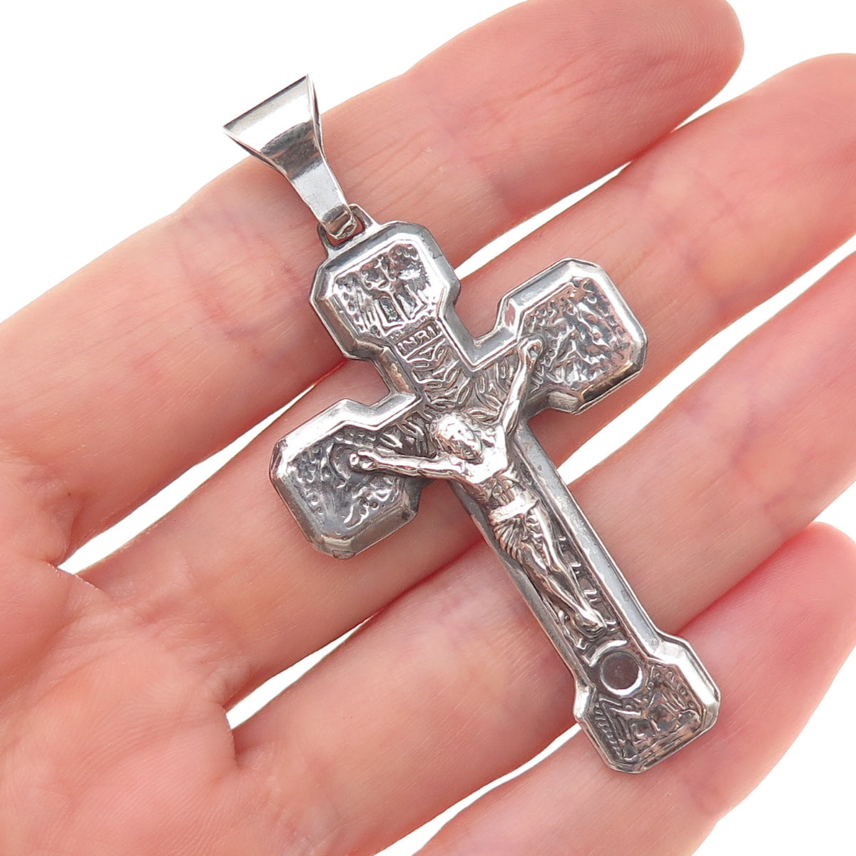 925 Sterling Silver Vintage Italy Way of the Cross Oxidized Crucifix Pendant