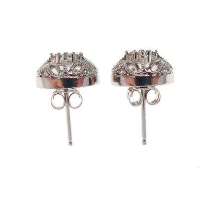 925 Sterling Silver Round-Cut C Z Ornate Stud Earrings