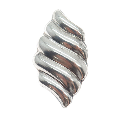 925 Sterling Silver Vintage Mexico Modernist Puffy Ribbed Pin Brooch / Pendant