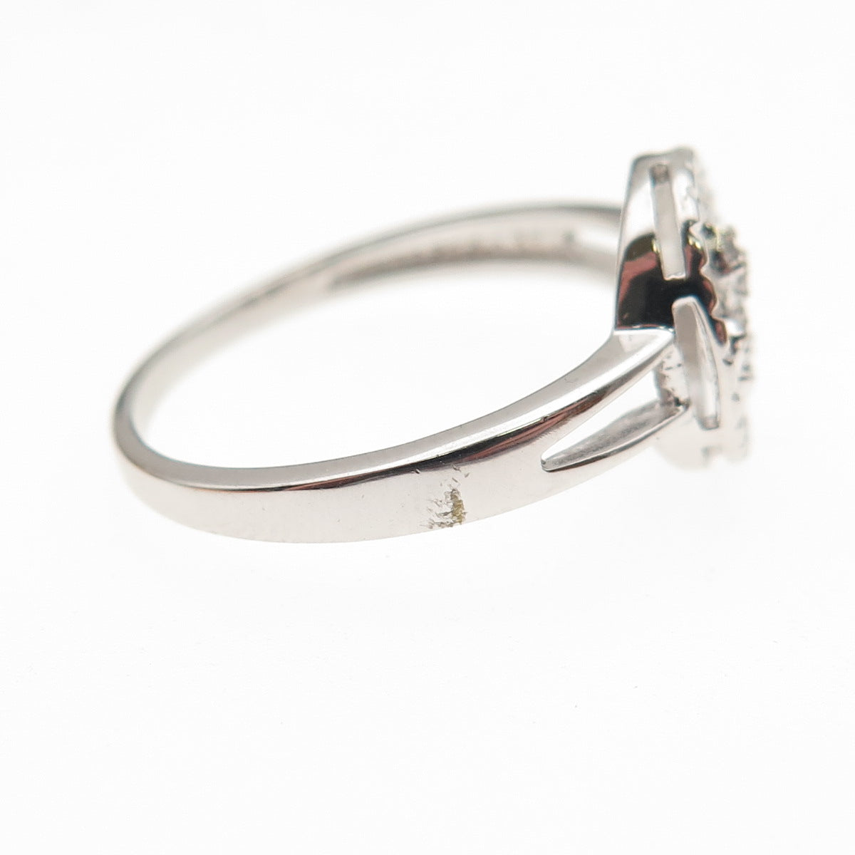 925 Sterling Silver Real Round-Cut Diamond Fleur de Lis Ring Size 8