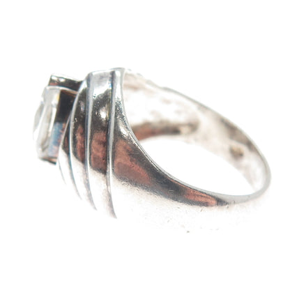 925 Sterling Silver Vintage Marquise-Cut Shaped C Z Ribbed Ring Size 9.25