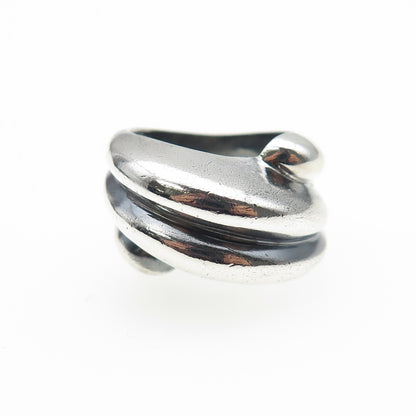 925 Sterling Silver Vintage Modernist Ribbed Bypass Oxidized Ring Size 6.25