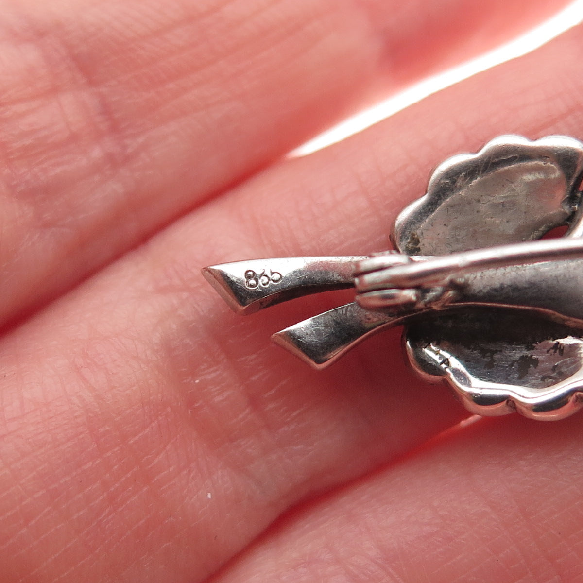 835 Silver Antique Art Deco Real Marcasite Floral Oxidized Pin Brooch