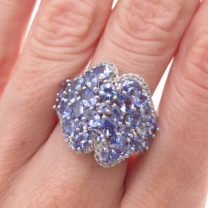 Chuck Clemency 925 Sterling Silver Real Tanzanite & White Topaz Ring Size 8.25