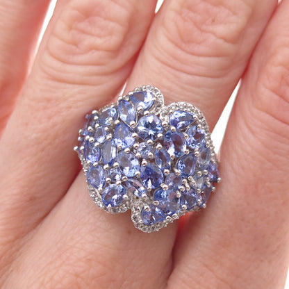 Chuck Clemency 925 Sterling Silver Real Tanzanite & White Topaz Ring Size 8.25
